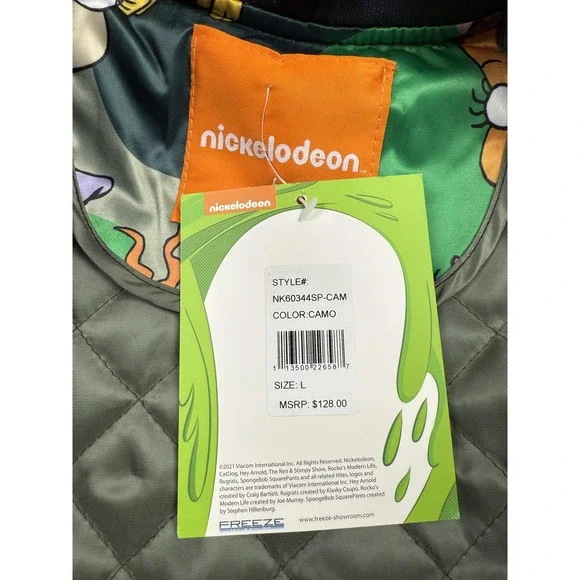 Nickelodeon Rugrats Jacket‎ Mens Large Camo Cartoon Bomber Quilted 90s Style New